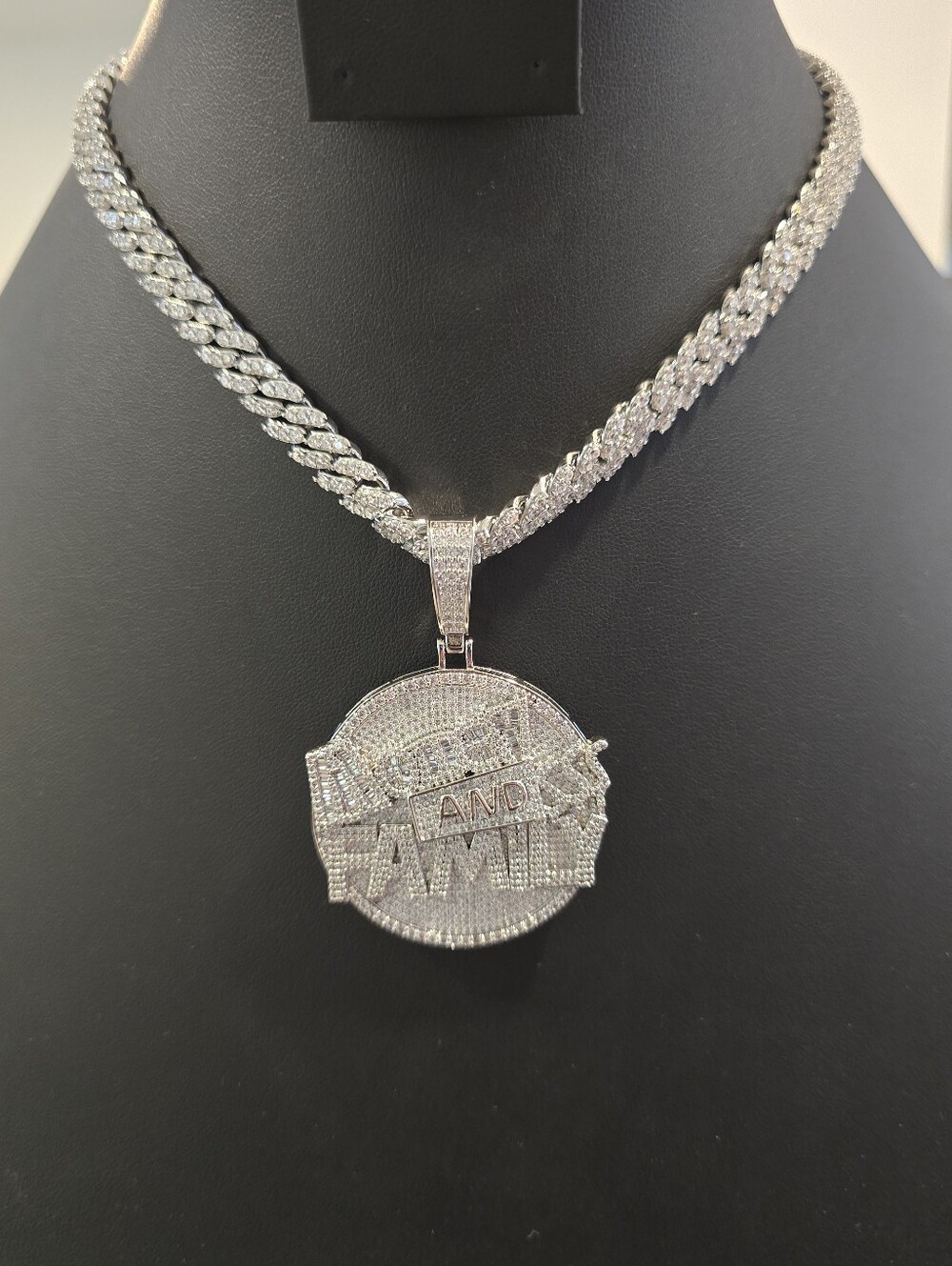 QORN 18" 8mm Miami Cuban Chain & Money & Family Pendant Set. 5Xplating Ecoating
